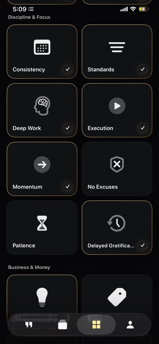 Become Focus Areas screen with selected areas
