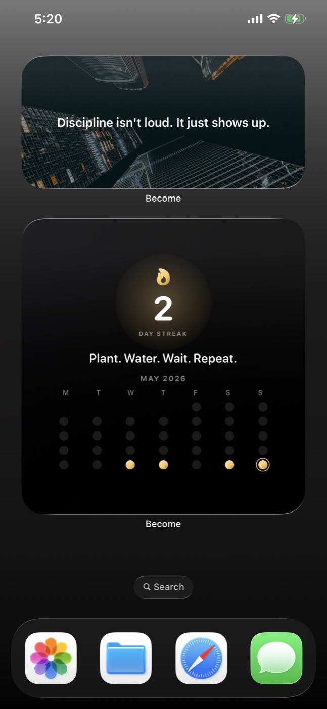 iPhone Home Screen widget showing Become Signals